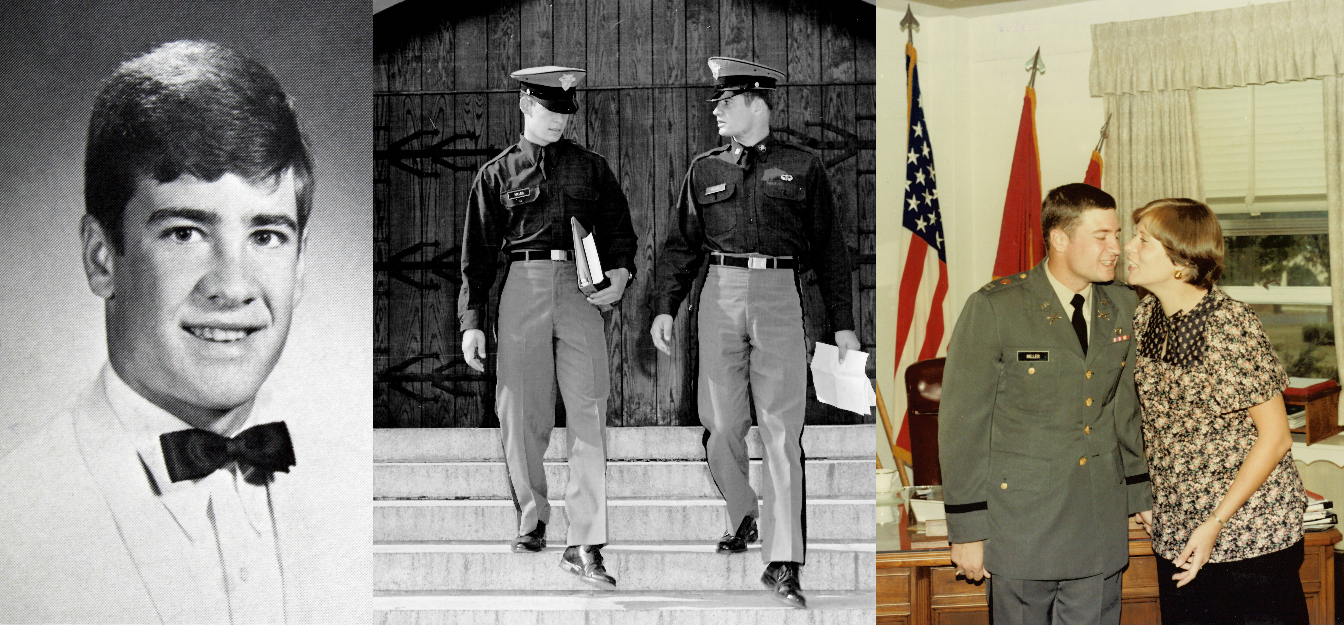 Left: Senior, Center: Gary on right- West Point, with my brother Ken in October 1973. Right:  At Ft. Sill, OK.  My promotion to CPT (Captain) 9-8-1978,  Carol was pregnant with our first son Matthew.